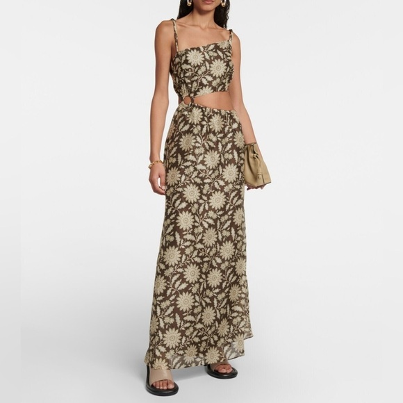 NWT Sir Xanita Floral Asymmetric Cotton Silk Maxi Dress Waist Cut Out Sz AU 4 - Picture 16 of 16